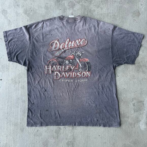 Vintage y2k Harley Davidson stained gray graphic t shirt - Picture 1 of 13